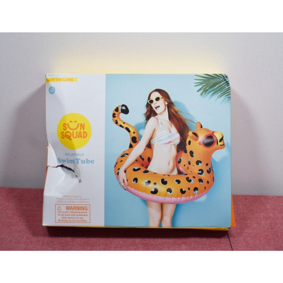 Sun Squad Inflatable Cheetah Swim Pool Tube Float 3.7 Foot (Package Wear) - Picture 1 of 4